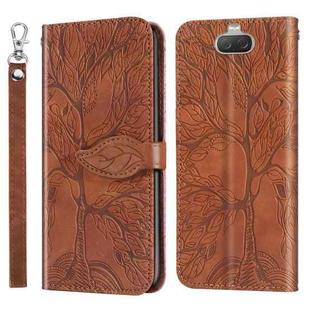 For Sony Xperia 8 Life of Tree Embossing Pattern Horizontal Flip Leather Case with Holder & Card Slot & Wallet & Photo Frame & Lanyard(Brown)
