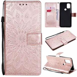 For OnePlus Nord N10 5G Sun Embossing Pattern Horizontal Flip Leather Case with Card Slot & Holder & Wallet & Lanyard(Rose Gold)