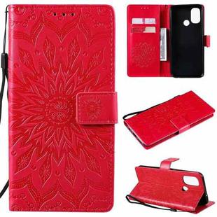For OnePlus Nord N100 Sun Embossing Pattern Horizontal Flip Leather Case with Card Slot & Holder & Wallet & Lanyard(Red)