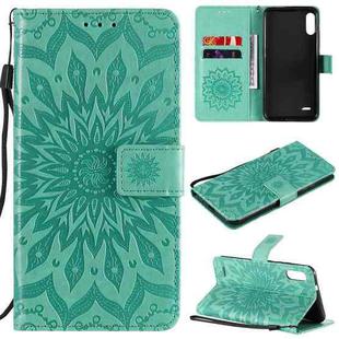 For LG K22 / K22 Plus Sun Embossing Pattern Horizontal Flip Leather Case with Card Slot & Holder & Wallet & Lanyard(Green)