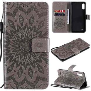 For LG K22 / K22 Plus Sun Embossing Pattern Horizontal Flip Leather Case with Card Slot & Holder & Wallet & Lanyard(Grey)