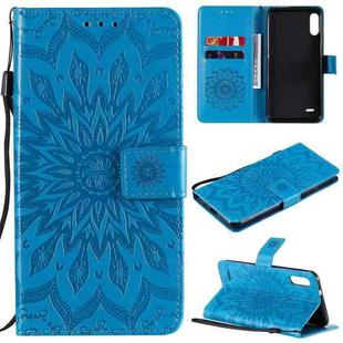 For LG K22 / K22 Plus Sun Embossing Pattern Horizontal Flip Leather Case with Card Slot & Holder & Wallet & Lanyard(Blue)