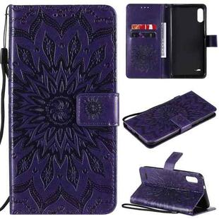 For LG K22 / K22 Plus Sun Embossing Pattern Horizontal Flip Leather Case with Card Slot & Holder & Wallet & Lanyard(Purple)