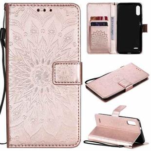 For LG K22 / K22 Plus Sun Embossing Pattern Horizontal Flip Leather Case with Card Slot & Holder & Wallet & Lanyard(Rose Gold)