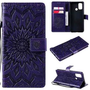 For OPPO A53(2020) / A33(2020) / A53s / A32 Sun Embossing Pattern Horizontal Flip Leather Case with Card Slot & Holder & Wallet & Lanyard(Purple)