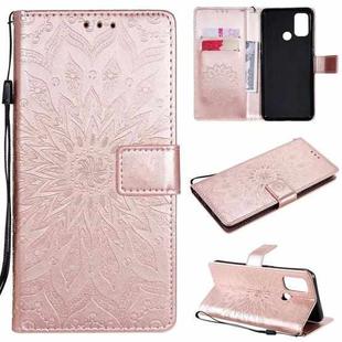 For OPPO A53(2020) / A33(2020) / A53s / A32 Sun Embossing Pattern Horizontal Flip Leather Case with Card Slot & Holder & Wallet & Lanyard(Rose Gold)