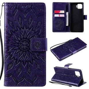For OPPO F17 Pro / Reno4 Lite Sun Embossing Pattern Horizontal Flip Leather Case with Card Slot & Holder & Wallet & Lanyard(Purple)