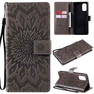 For OPPO Realme 7 Pro Sun Embossing Pattern Horizontal Flip Leather Case with Card Slot & Holder & Wallet & Lanyard(Grey)