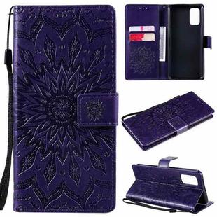 For OPPO Realme 7 Pro Sun Embossing Pattern Horizontal Flip Leather Case with Card Slot & Holder & Wallet & Lanyard(Purple)