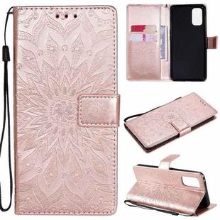 For OPPO Realme 7 Pro Sun Embossing Pattern Horizontal Flip Leather Case with Card Slot & Holder & Wallet & Lanyard(Rose Gold)