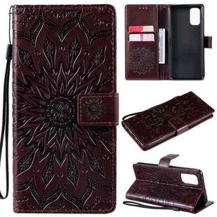 For OPPO Realme 7 Pro Sun Embossing Pattern Horizontal Flip Leather Case with Card Slot & Holder & Wallet & Lanyard(Brown)