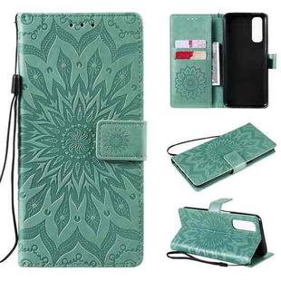 For OPPO Realme 7 Sun Embossing Pattern Horizontal Flip Leather Case with Card Slot & Holder & Wallet & Lanyard(Green)