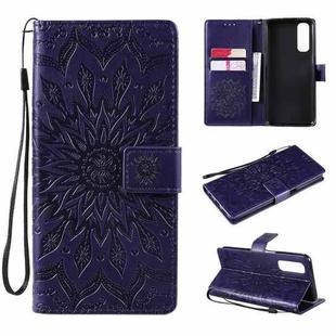 For OPPO Realme 7 Sun Embossing Pattern Horizontal Flip Leather Case with Card Slot & Holder & Wallet & Lanyard(Purple)