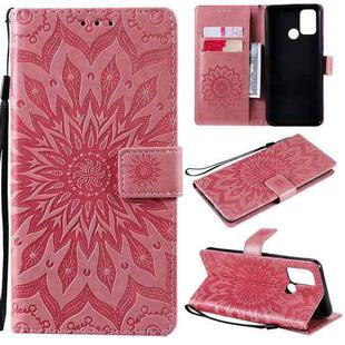 For OPPO Realme 7i / C17 Sun Embossing Pattern Horizontal Flip Leather Case with Card Slot & Holder & Wallet & Lanyard(Pink)