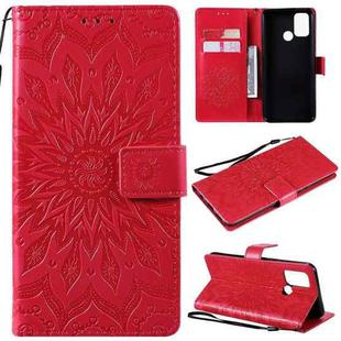 For OPPO Realme 7i / C17 Sun Embossing Pattern Horizontal Flip Leather Case with Card Slot & Holder & Wallet & Lanyard(Red)