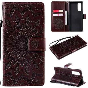 For OPPO Reno4 Pro 4G Sun Embossing Pattern Horizontal Flip Leather Case with Card Slot & Holder & Wallet & Lanyard(Brown)