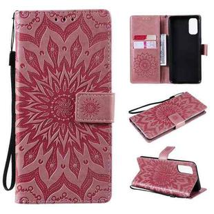 For OPPO Reno4 Sun Embossing Pattern Horizontal Flip Leather Case with Card Slot & Holder & Wallet & Lanyard(Pink)
