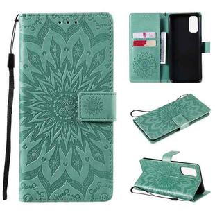 For OPPO Reno4 Sun Embossing Pattern Horizontal Flip Leather Case with Card Slot & Holder & Wallet & Lanyard(Green)