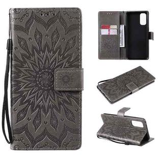 For OPPO Reno4 Sun Embossing Pattern Horizontal Flip Leather Case with Card Slot & Holder & Wallet & Lanyard(Grey)