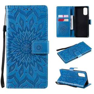 For OPPO Reno4 Sun Embossing Pattern Horizontal Flip Leather Case with Card Slot & Holder & Wallet & Lanyard(Blue)