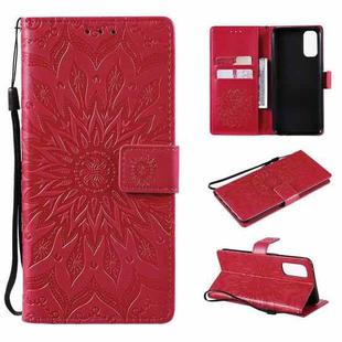 For OPPO Reno4 Sun Embossing Pattern Horizontal Flip Leather Case with Card Slot & Holder & Wallet & Lanyard(Red)