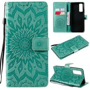 For Huawei P Smart 2021 Sun Embossing Pattern Horizontal Flip Leather Case with Card Slot & Holder & Wallet & Lanyard(Green)