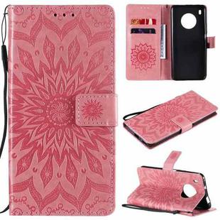 For Huawei Y9a Sun Embossing Pattern Horizontal Flip Leather Case with Card Slot & Holder & Wallet & Lanyard(Pink)