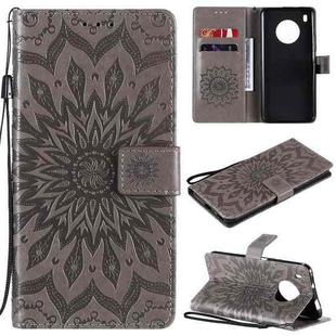 For Huawei Y9a Sun Embossing Pattern Horizontal Flip Leather Case with Card Slot & Holder & Wallet & Lanyard(Grey)