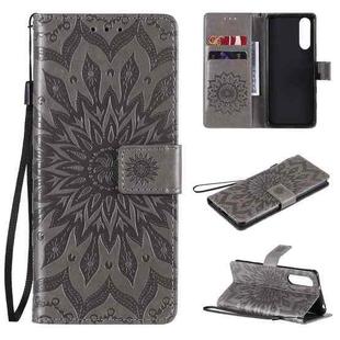 For Sony Xperia5 II Sun Embossing Pattern Horizontal Flip Leather Case with Card Slot & Holder & Wallet & Lanyard(Grey)