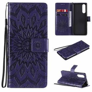 For Sony Xperia5 II Sun Embossing Pattern Horizontal Flip Leather Case with Card Slot & Holder & Wallet & Lanyard(Purple)