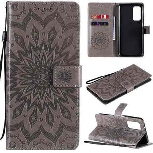 For Xiaomi Mi 10T / 10T Pro Sun Embossing Pattern Horizontal Flip Leather Case with Card Slot & Holder & Wallet & Lanyard(Grey)