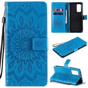 For Xiaomi Mi 10T / 10T Pro Sun Embossing Pattern Horizontal Flip Leather Case with Card Slot & Holder & Wallet & Lanyard(Blue)