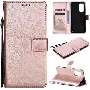 For Xiaomi Mi 10T / 10T Pro Sun Embossing Pattern Horizontal Flip Leather Case with Card Slot & Holder & Wallet & Lanyard(Rose Gold)