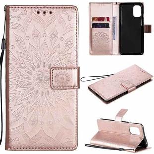 For OnePlus 8T Sun Embossing Pattern Horizontal Flip Leather Case with Card Slot & Holder & Wallet & Lanyard(Rose Gold)