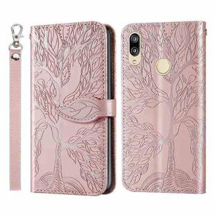For Huawei P smart 2019 Life of Tree Embossing Pattern Horizontal Flip Leather Case with Holder & Card Slot & Wallet & Photo Frame & Lanyard(Rose Gold)