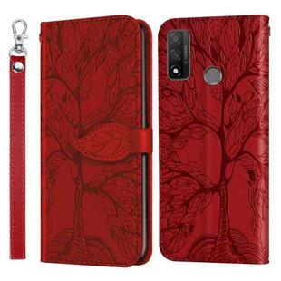 For Huawei P smart 2020 Life of Tree Embossing Pattern Horizontal Flip Leather Case with Holder & Card Slot & Wallet & Photo Frame & Lanyard(Red)