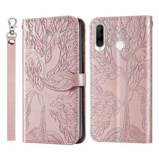 For Huawei P30 Lite Life of Tree Embossing Pattern Horizontal Flip Leather Case with Holder & Card Slot & Wallet & Photo Frame & Lanyard(Rose Gold)