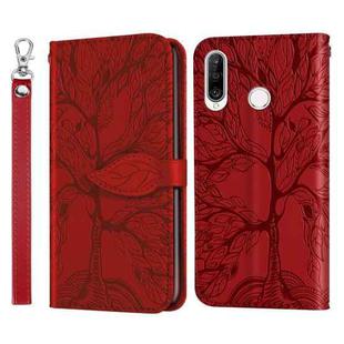 For Huawei P30 Lite Life of Tree Embossing Pattern Horizontal Flip Leather Case with Holder & Card Slot & Wallet & Photo Frame & Lanyard(Red)