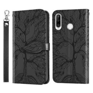 For Huawei P30 Lite Life of Tree Embossing Pattern Horizontal Flip Leather Case with Holder & Card Slot & Wallet & Photo Frame & Lanyard(Black)