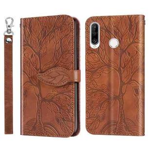 For Huawei P30 Lite Life of Tree Embossing Pattern Horizontal Flip Leather Case with Holder & Card Slot & Wallet & Photo Frame & Lanyard(Brown)