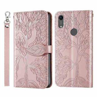 For Huawei Y6 (2019) Life of Tree Embossing Pattern Horizontal Flip Leather Case with Holder & Card Slot & Wallet & Photo Frame & Lanyard(Rose Gold)