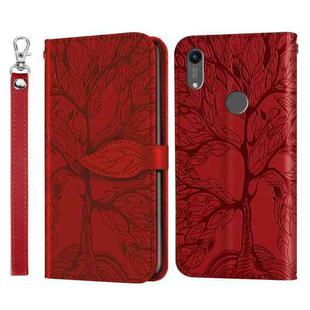 For Huawei Y6 (2019) Life of Tree Embossing Pattern Horizontal Flip Leather Case with Holder & Card Slot & Wallet & Photo Frame & Lanyard(Red)