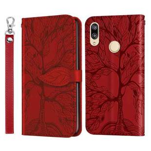 For Huawei Y7 Prime (2019) Life of Tree Embossing Pattern Horizontal Flip Leather Case with Holder & Card Slot & Wallet & Photo Frame & Lanyard(Red)