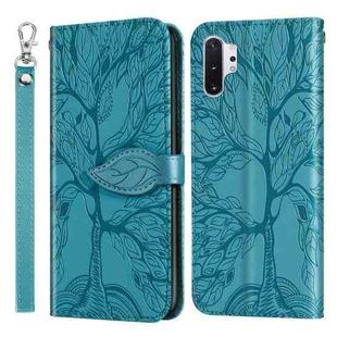 For Samsung Galaxy Note10+ Life of Tree Embossing Pattern Horizontal Flip Leather Case with Holder & Card Slot & Wallet & Photo Frame & Lanyard(Lake Blue)