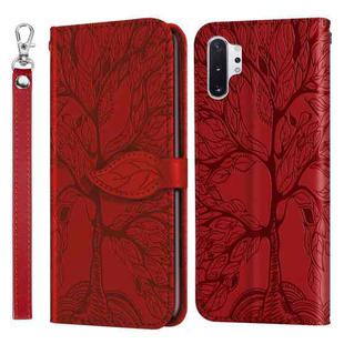 For Samsung Galaxy Note10+ Life of Tree Embossing Pattern Horizontal Flip Leather Case with Holder & Card Slot & Wallet & Photo Frame & Lanyard(Red)