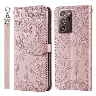 For Samsung Galaxy Note20 Ultra Life of Tree Embossing Pattern Horizontal Flip Leather Case with Holder & Card Slot & Wallet & Photo Frame & Lanyard(Rose Gold)