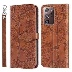 For Samsung Galaxy Note20 Ultra Life of Tree Embossing Pattern Horizontal Flip Leather Case with Holder & Card Slot & Wallet & Photo Frame & Lanyard(Brown)