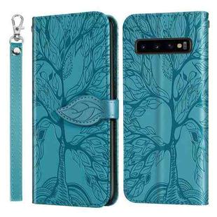 For Samsung Galaxy S10 Life of Tree Embossing Pattern Horizontal Flip Leather Case with Holder & Card Slot & Wallet & Photo Frame & Lanyard(Lake Blue)