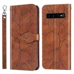 For Samsung Galaxy S10 Life of Tree Embossing Pattern Horizontal Flip Leather Case with Holder & Card Slot & Wallet & Photo Frame & Lanyard(Brown)