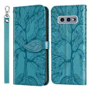 For Samsung Galaxy S10e Life of Tree Embossing Pattern Horizontal Flip Leather Case with Holder & Card Slot & Wallet & Photo Frame & Lanyard(Lake Blue)